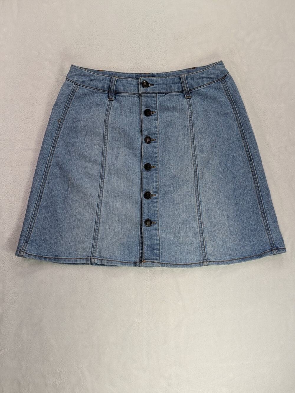 Mossimo Light Wash Denim Mini Skirt Womens 8 Button Front A-Line Y2K Jean